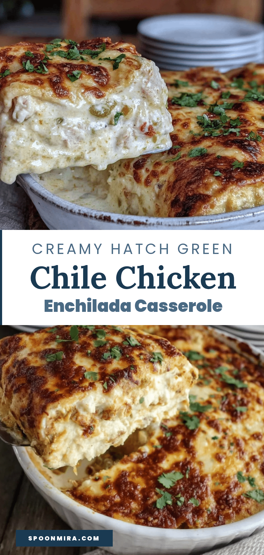 creamy Hatch green chile chicken enchilada casserole recipe