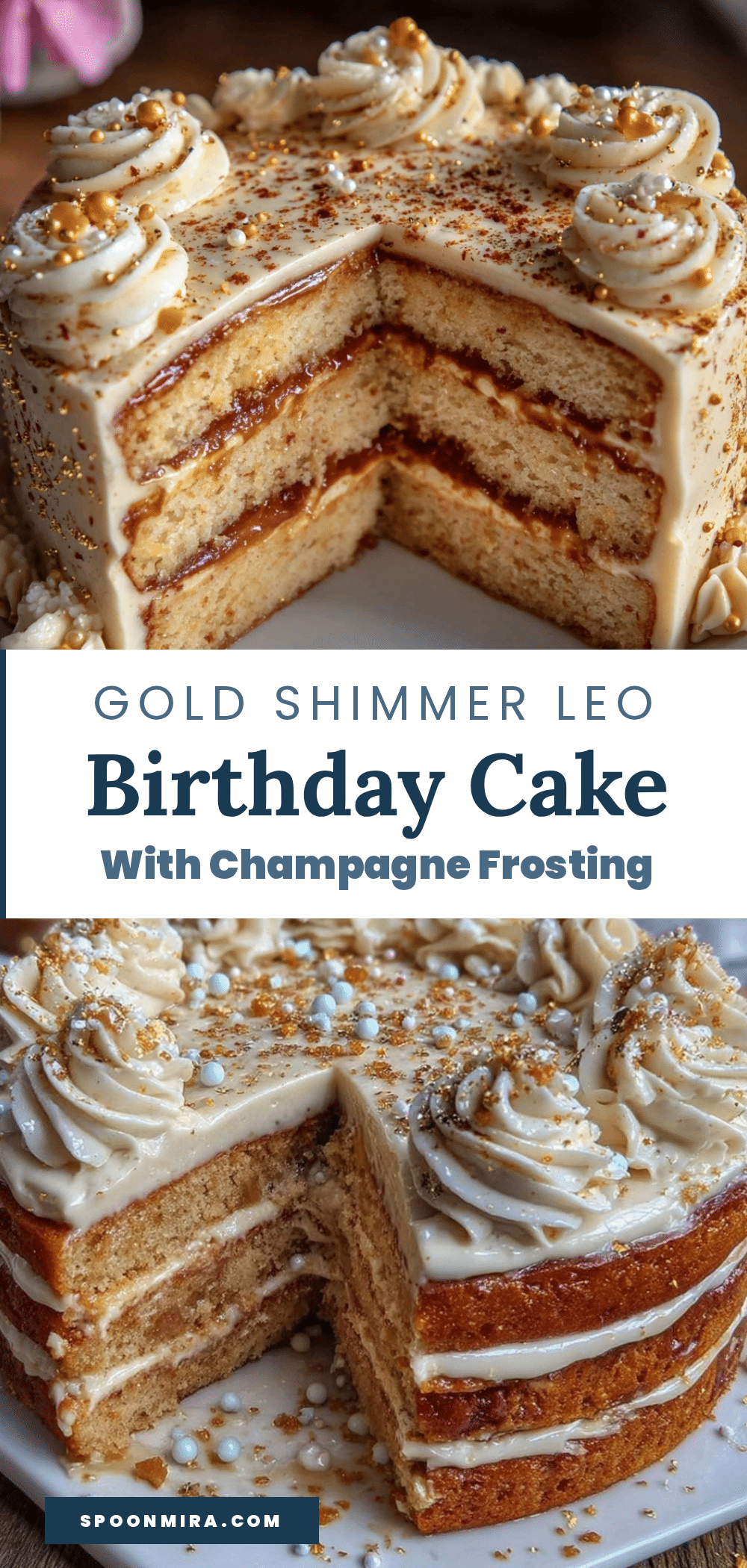 gold shimmer Leo birthday layer cake recipe