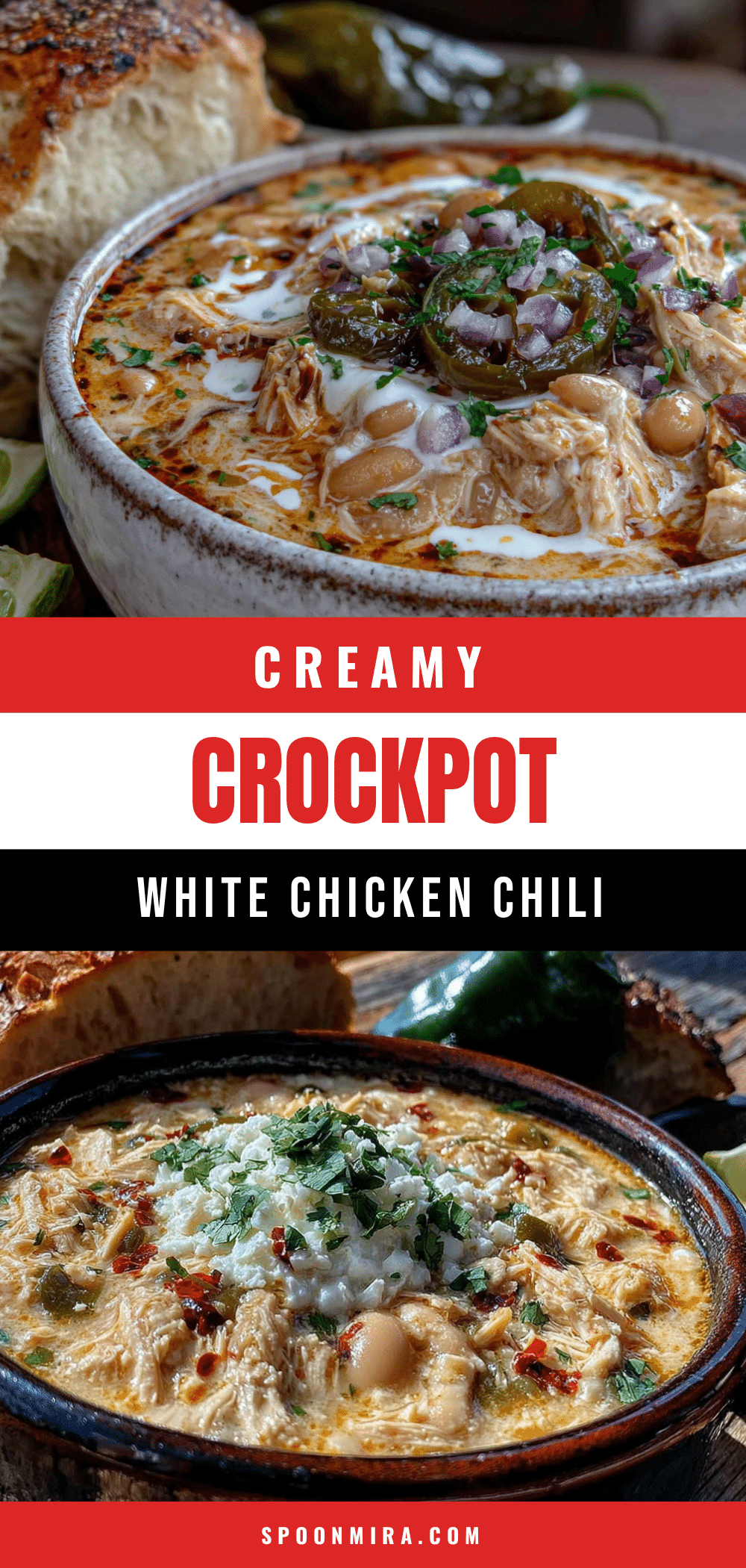 creamy crockpot white chicken chili with roasted poblanos recipe