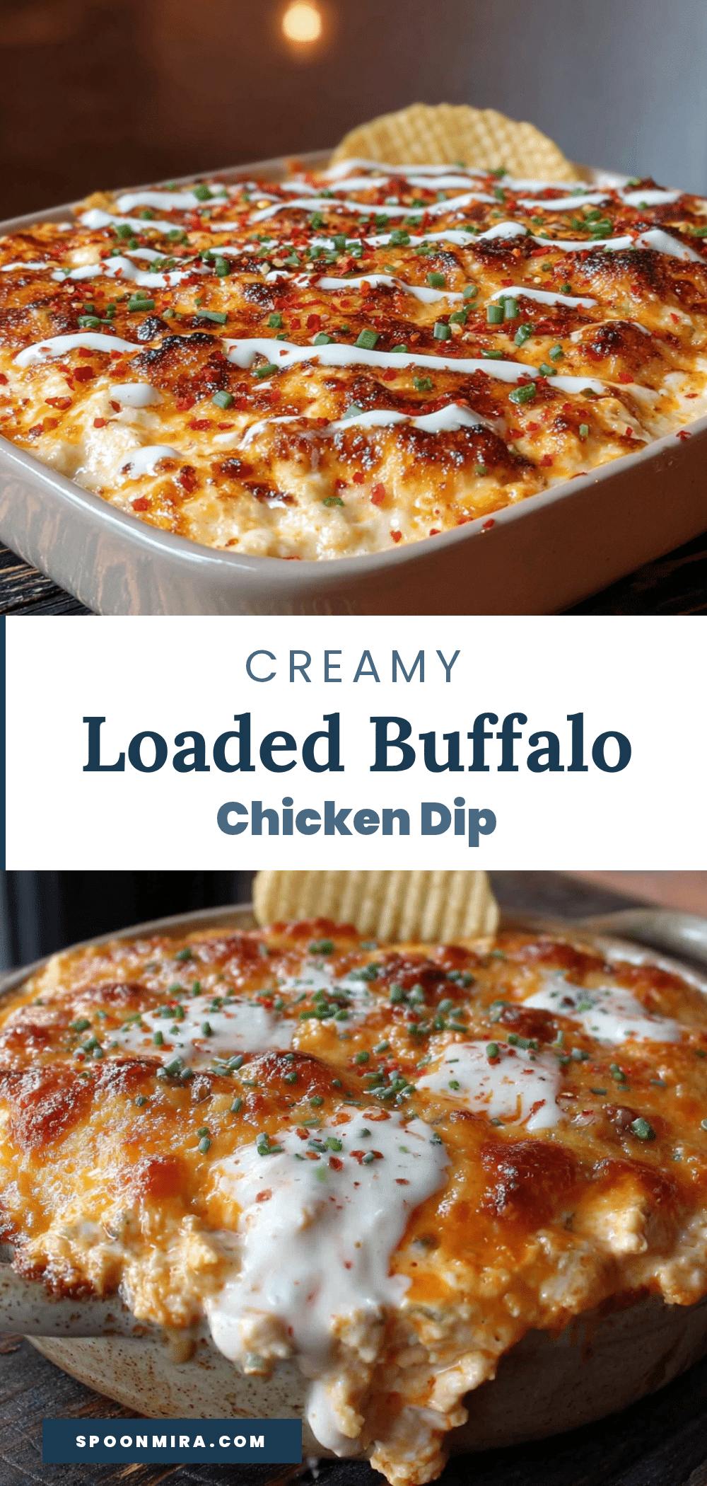 creamy loaded buffalo chicken dip with ranch drizzle recipe