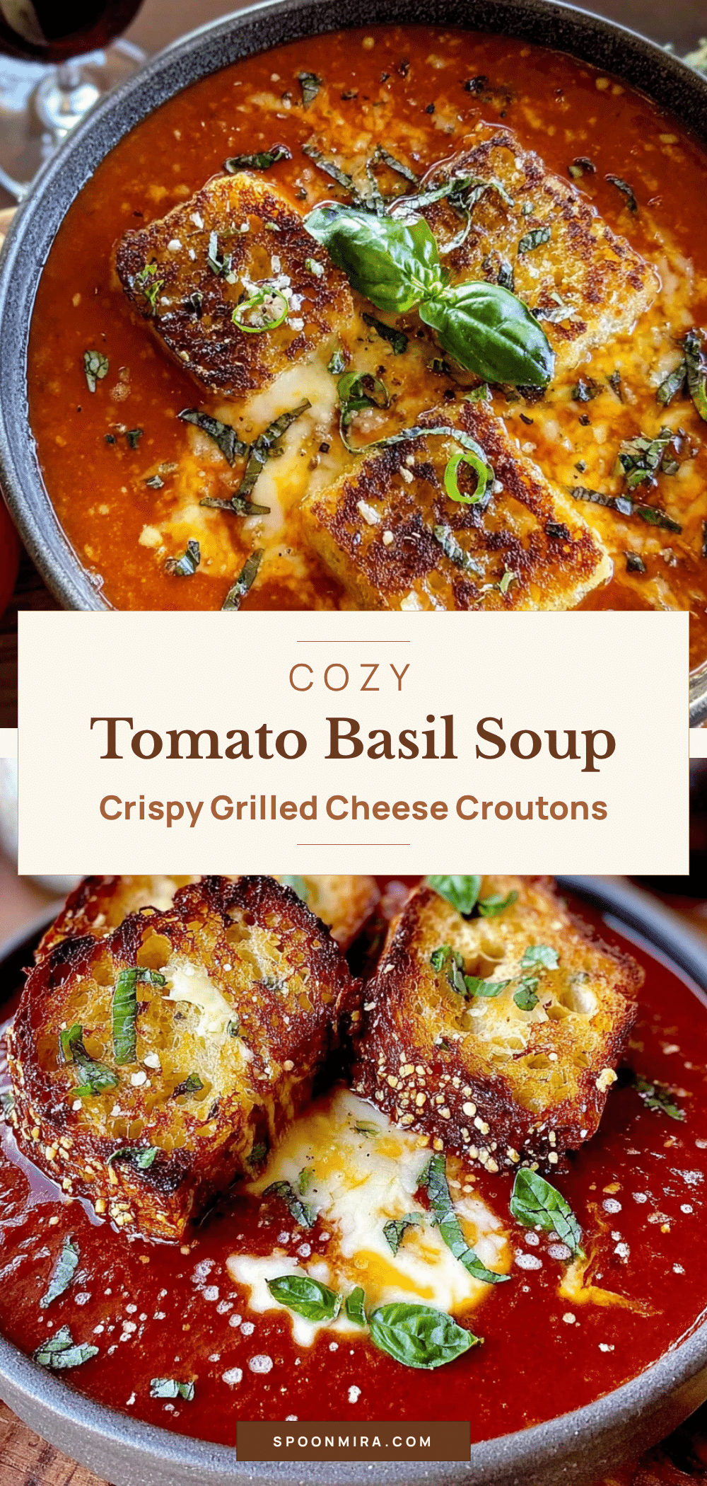 creamy tomato basil soup with grilled cheese croutons recipe