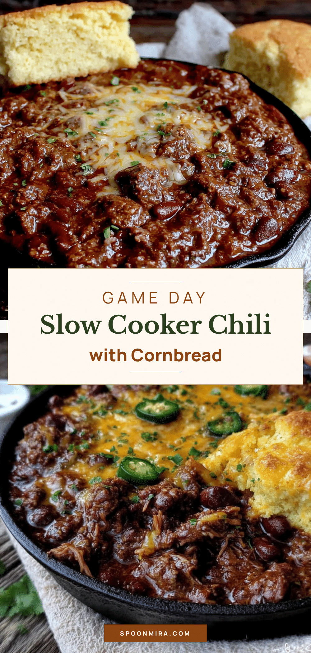 easy slow cooker football chili with cornbread topping recipe