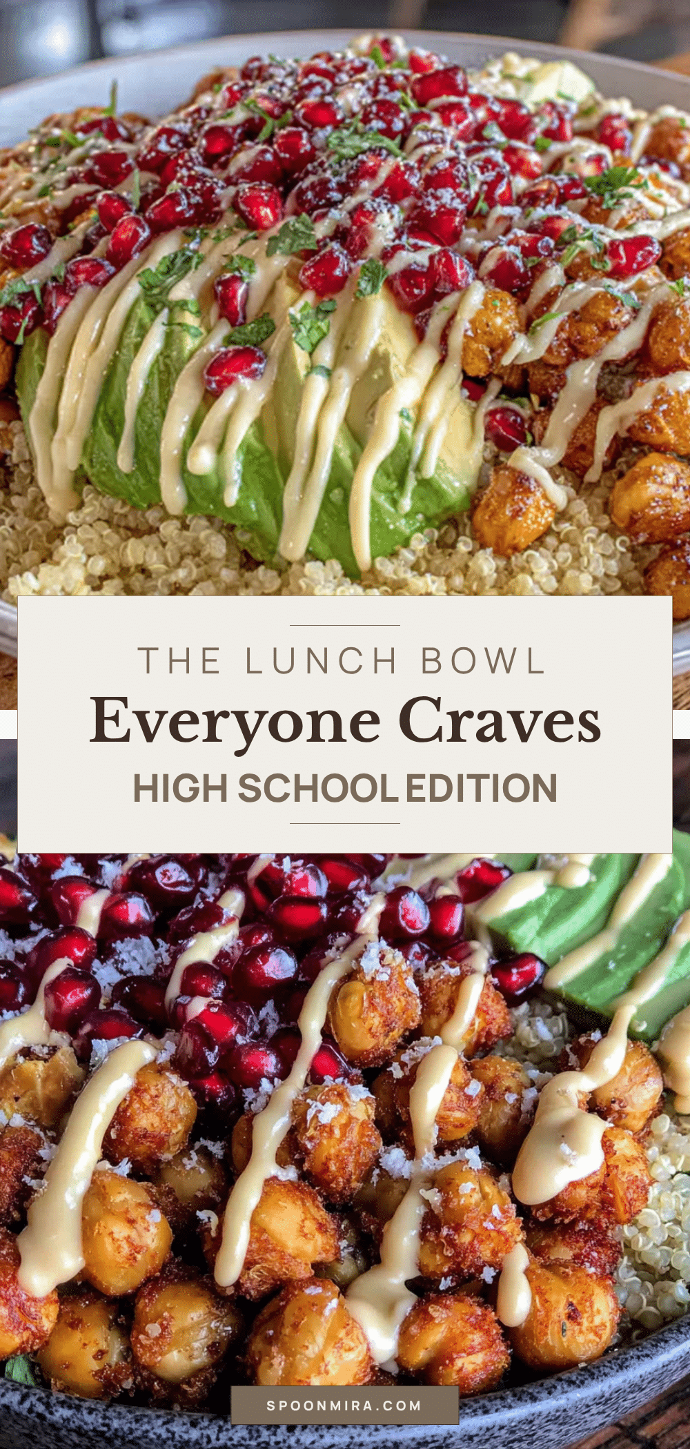 high school lunch bowl with quinoa avocado chickpeas recipe