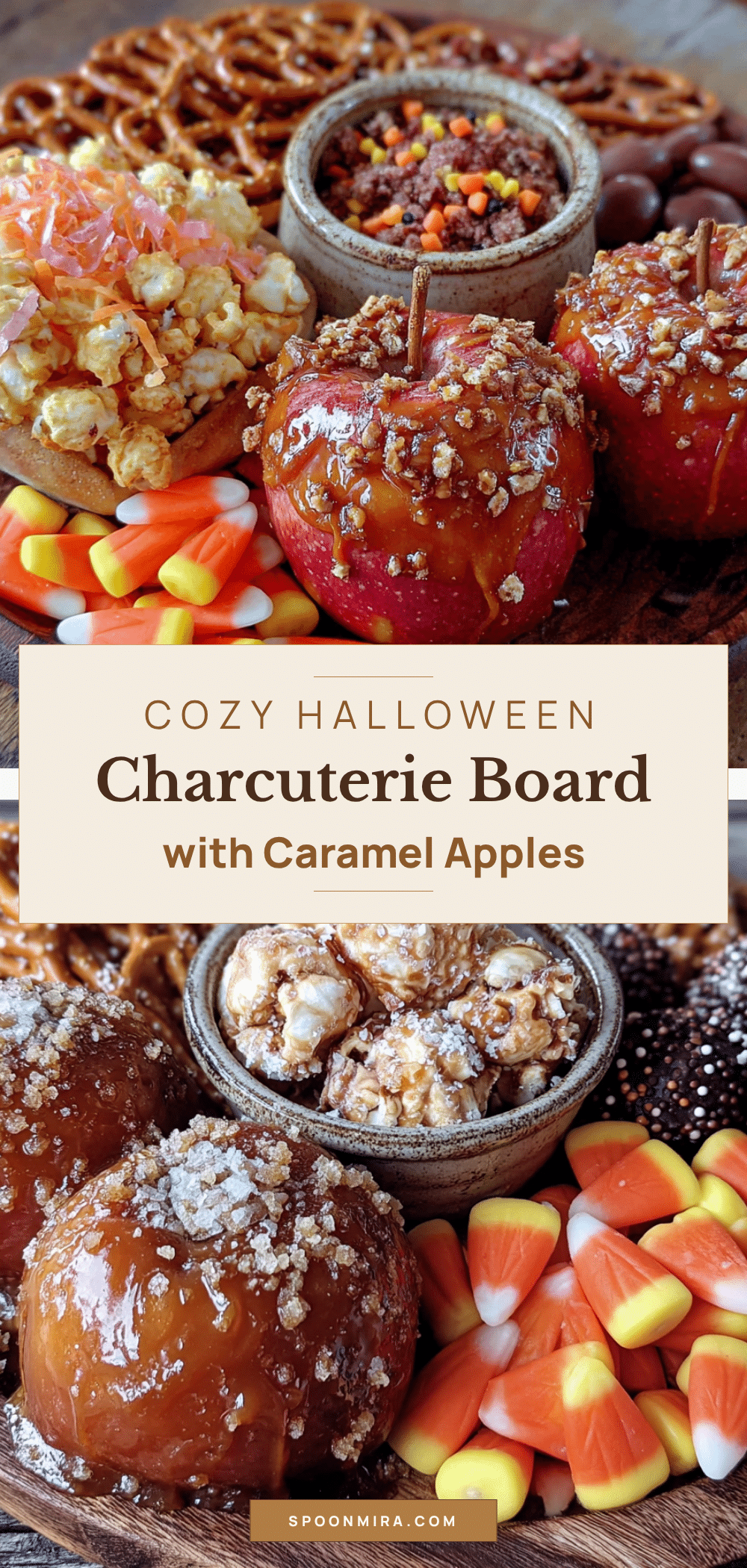 cozy Halloween charcuterie board with caramel apples recipe