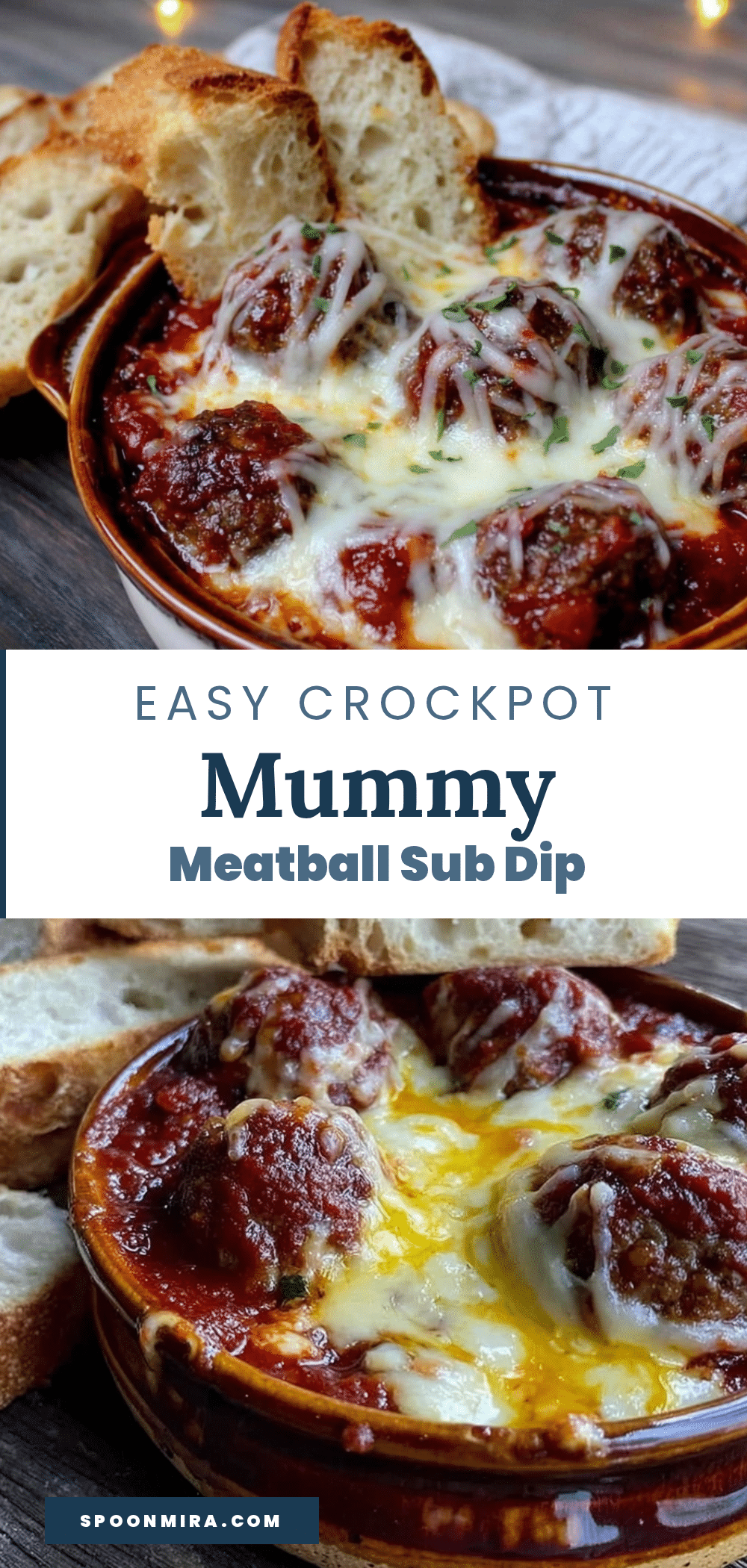 crockpot mummy meatball sub dip recipe