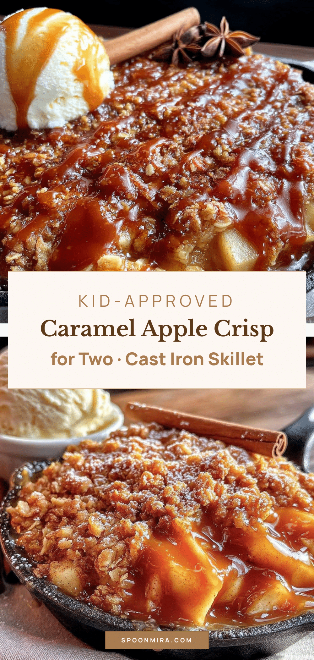 easy cast iron caramel apple crisp for two recipe