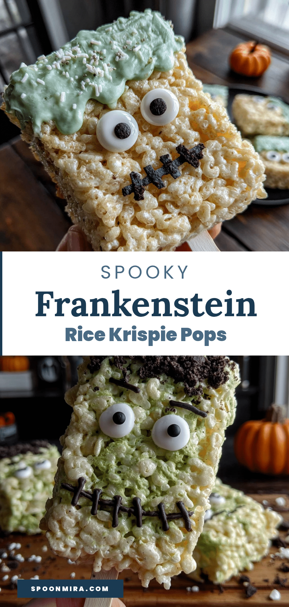 Easy Frankenstein Rice Krispie Treats on a Stick recipe