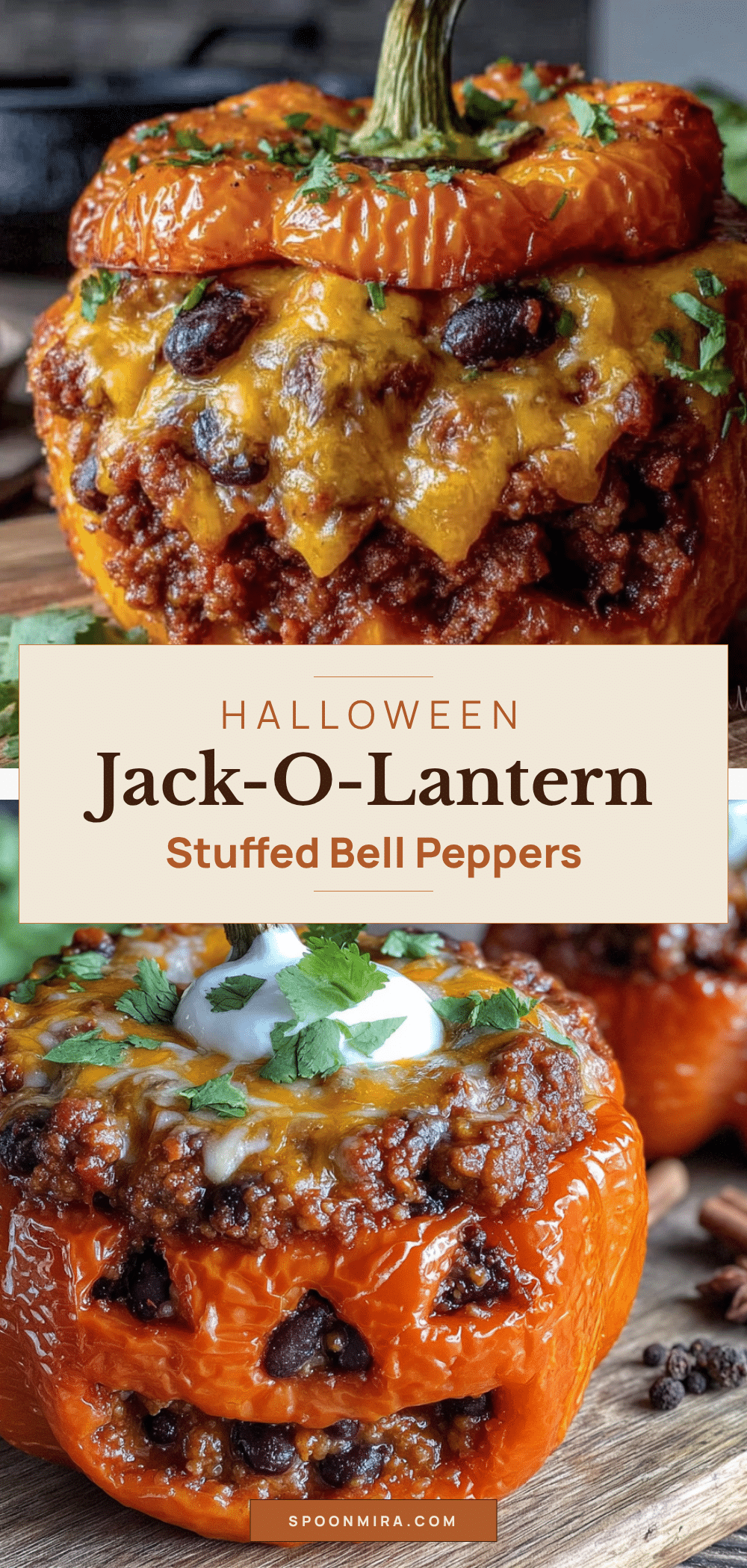 jack-o-lantern stuffed bell peppers recipe