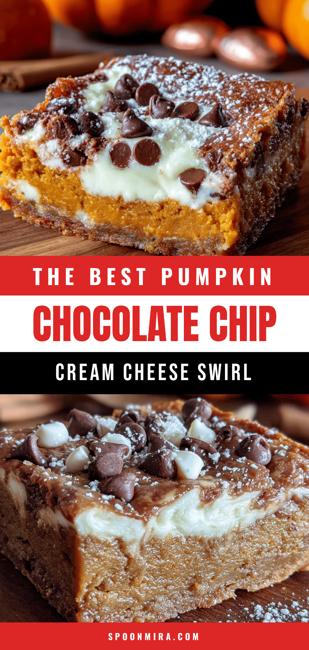 pumpkin chocolate chip bars with cream cheese swirl recipe