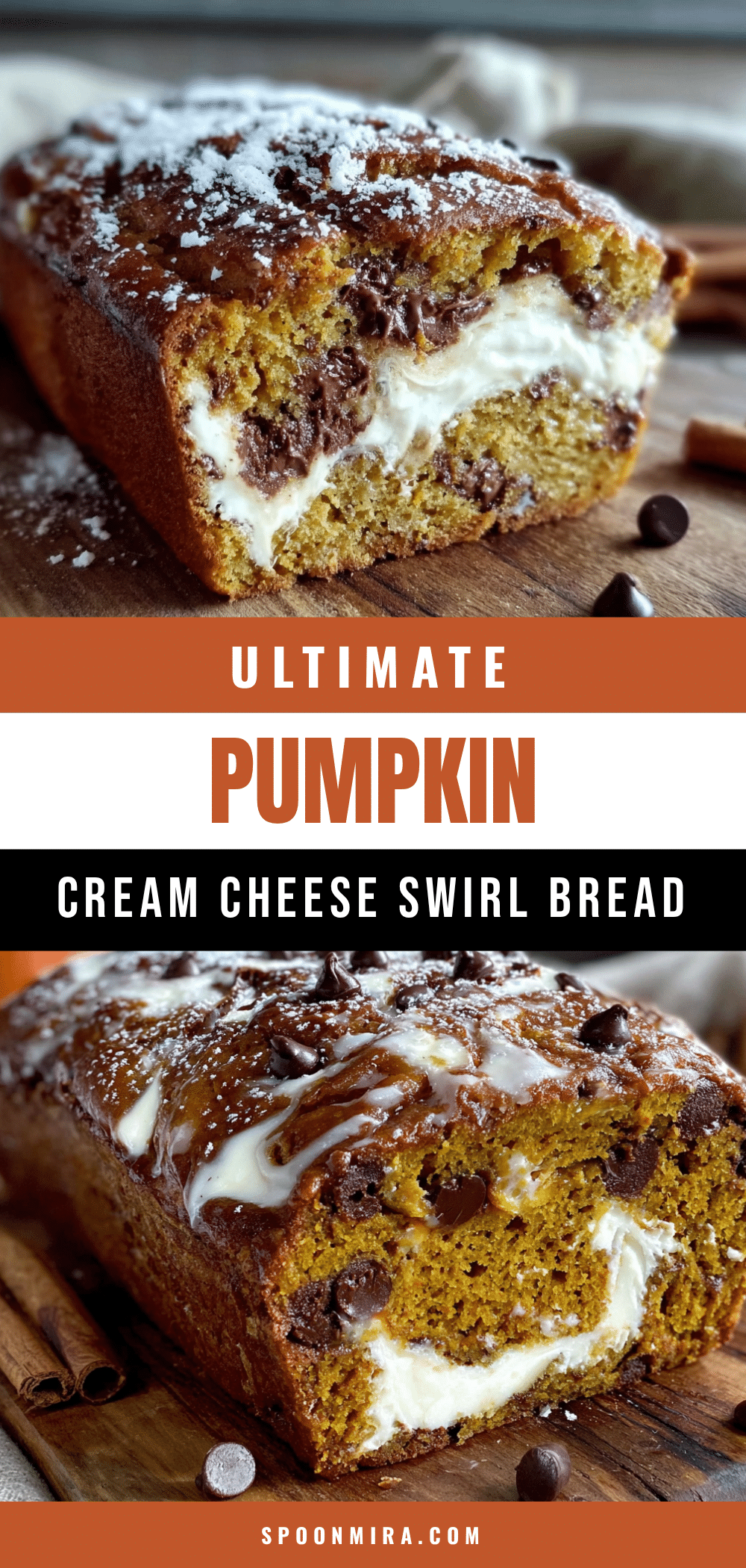 pumpkin chocolate chip bread with cream cheese swirl recipe