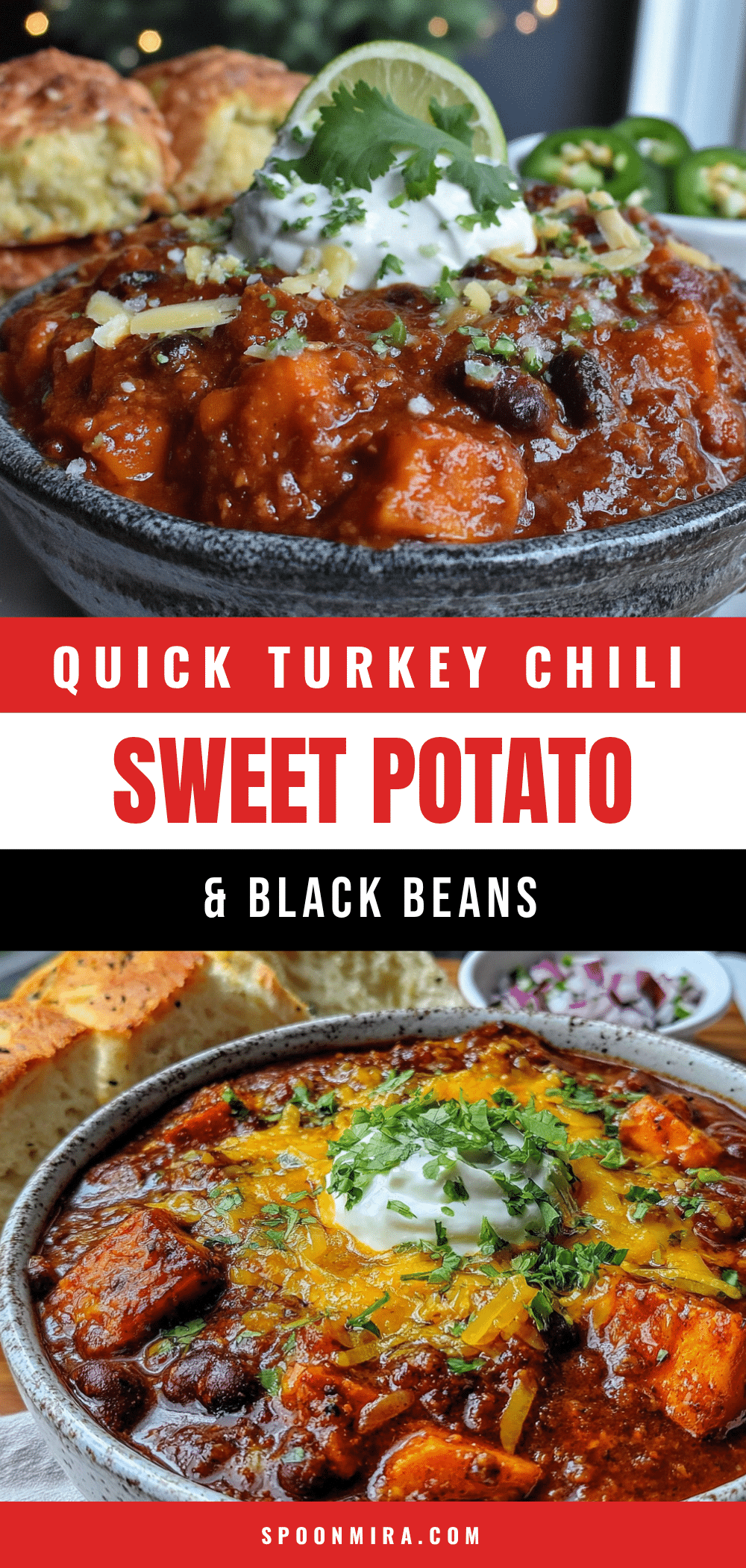 quick turkey chili with sweet potato and black beans recipe