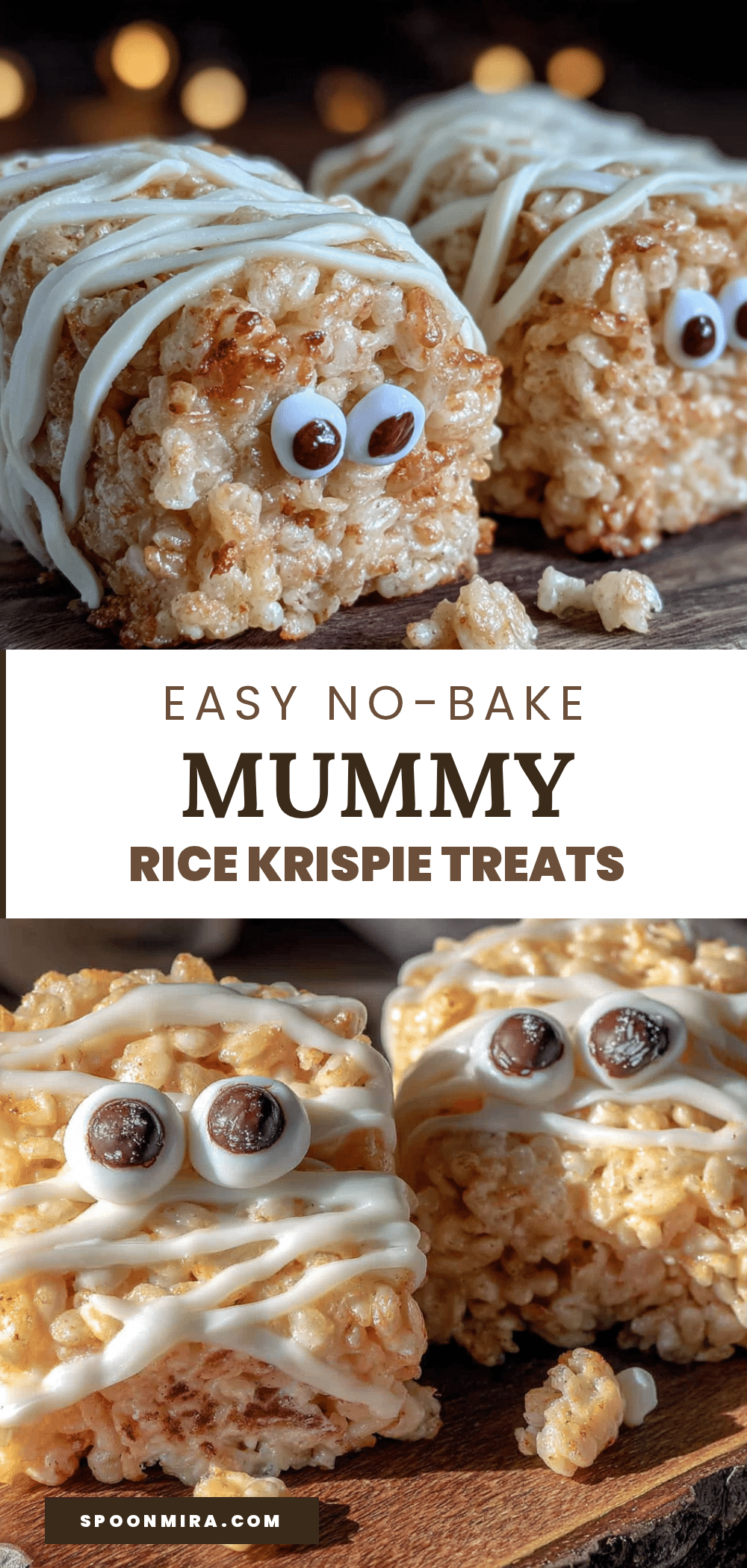 Easy No-Bake Mummy Rice Krispie Treats recipe