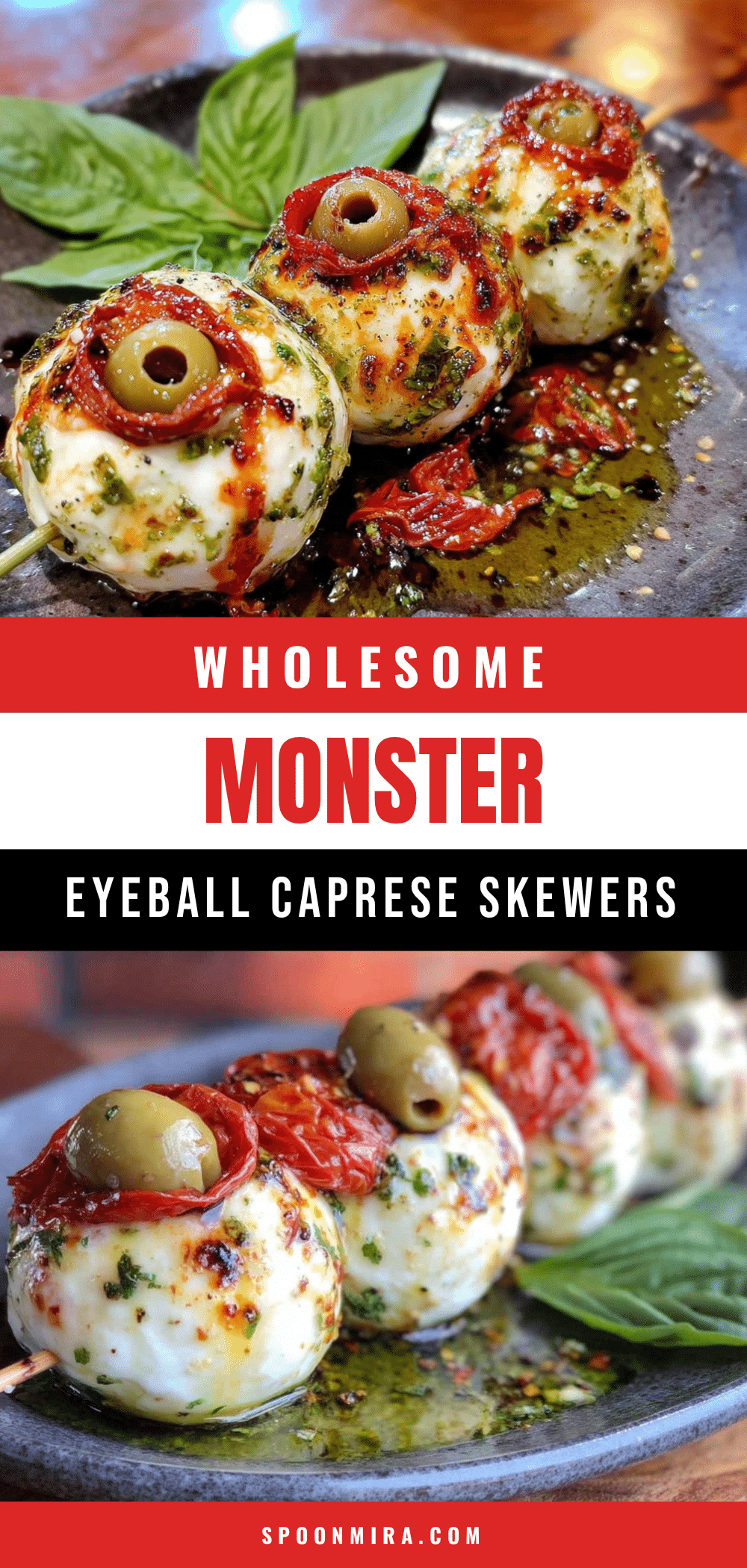 Halloween Monster Eyeball Caprese Skewers recipe