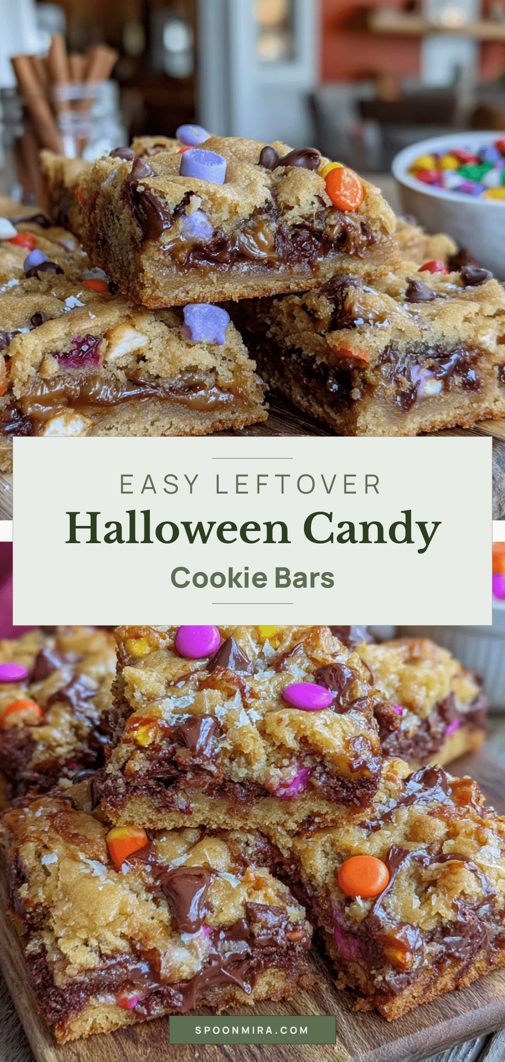 Leftover Halloween Candy Cookie Bars recipe