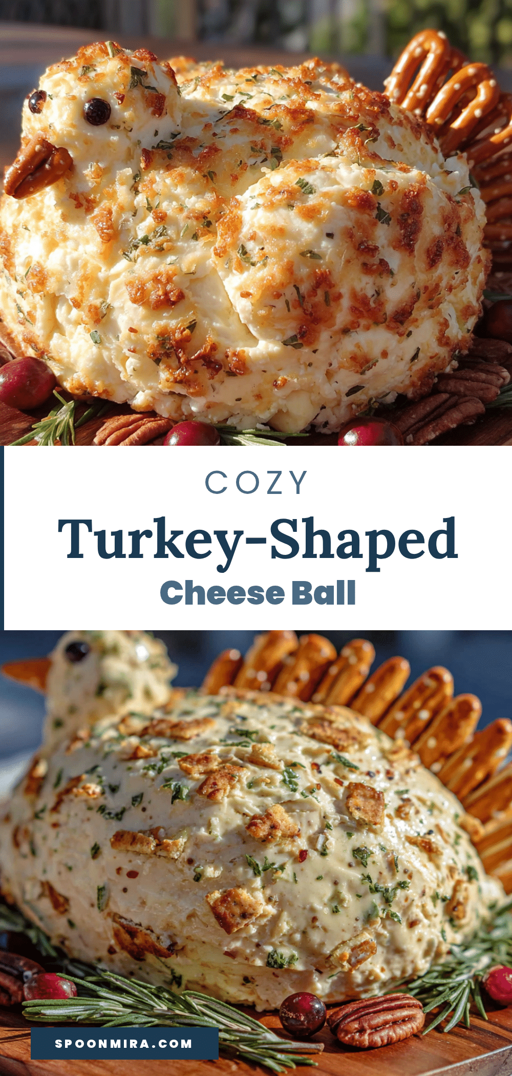turkey-shaped cheese ball with pretzel feathers recipe